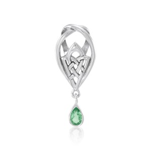 Celtic Knot of Protection Silver Pendant with Emerald Gemstone