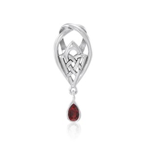 Celtic Knot of Protection Silver Pendant with Garnet Gemstone