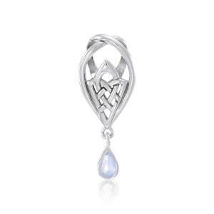 Celtic Knot of Protection Silver Pendant with Rainbow Moonstone Gemstone