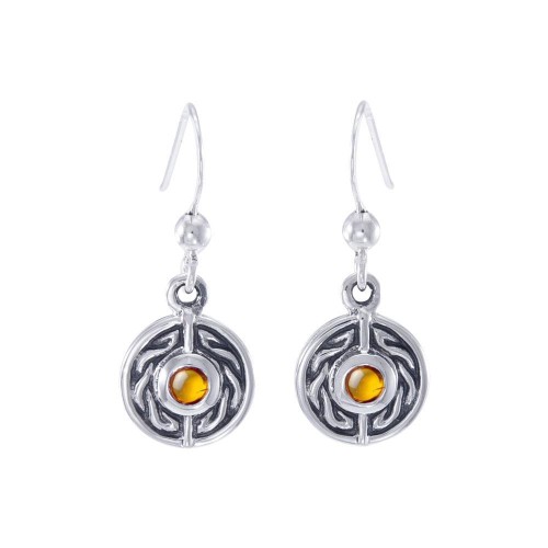 Celtic Knot Round Earrings with Amber