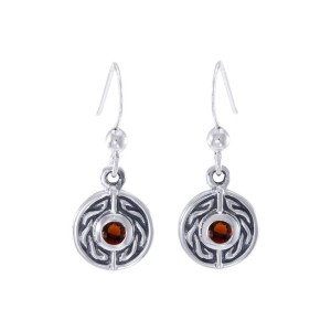 Celtic Knot Round Earrings with Garnet