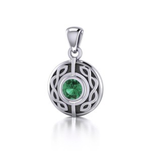 Celtic Knot Round Pendant with Emerald Gem