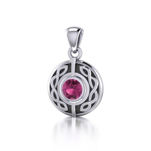 Celtic Knot Round Pendant with Ruby Gem