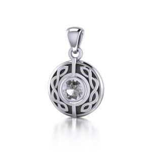 Celtic Knot Round Pendant with White Cubic Zirconia Gem