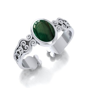 Celtic Knot Spiral Cuff Bracelet with Malachite Gemstone