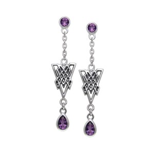 Celtic Knot Triangle Earrings with Amethyst Gemstones