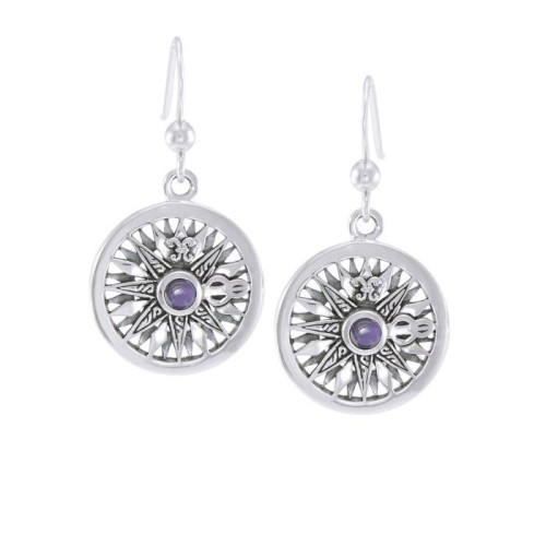 Celtic Knots Compass Hook Earrings with Amethyst