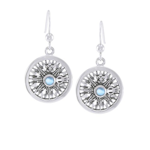 Celtic Knots Compass Hook Earrings with Blue Topaz