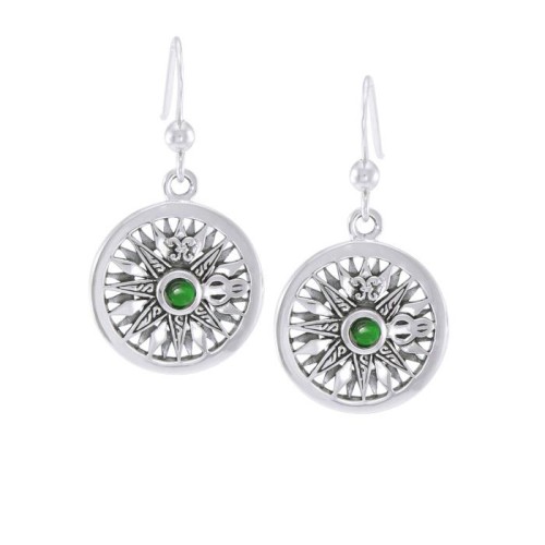 Celtic Knots Compass Hook Earrings with Emerald