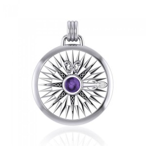 Celtic Knots Compass Rose Pendant with Amethyst
