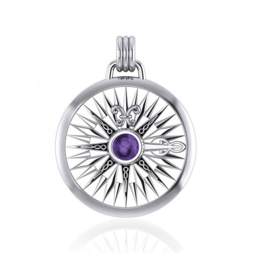 Celtic Knots Compass Rose Pendant with Amethyst