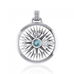 Celtic Knots Compass Rose Pendant with Blue Topaz