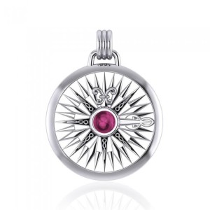 Celtic Knots Compass Rose Pendant with Ruby