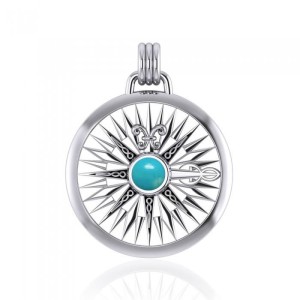 Celtic Knots Compass Rose Pendant with Turquoise