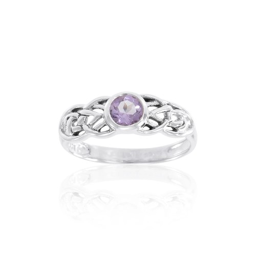 Celtic Knots Silver Ring with Amethyst Gemstone