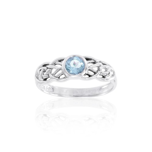 Celtic Knots Silver Ring with Blue Topaz Gemstone