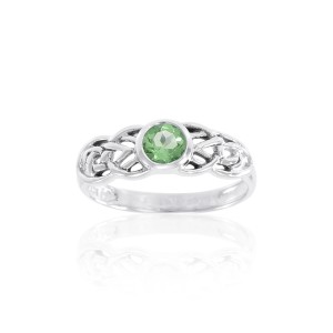Celtic Knots Silver Ring with Emerald Gem