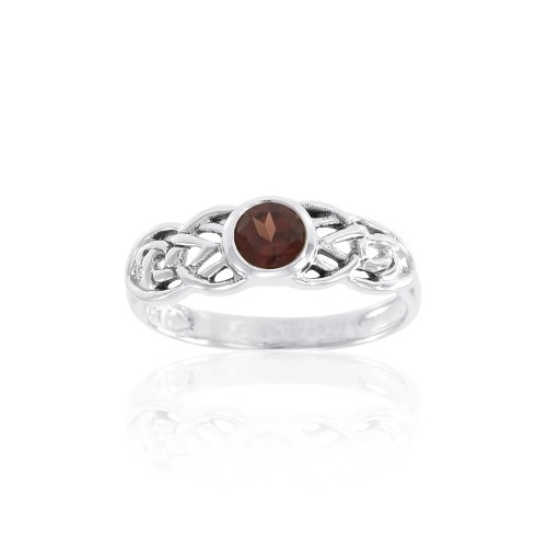 Celtic Knots Silver Ring with Garnet Gemstone