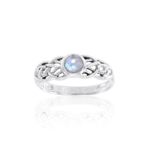 Celtic Knots Silver Ring with Rainbow Moonstone Gemstone