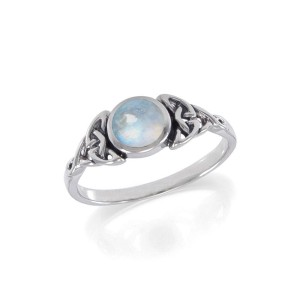 Celtic Knotwork and Rainbow Moonstone Silver Ring