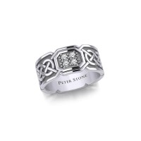 Celtic Knotwork Silver Band Ring with Diamonds