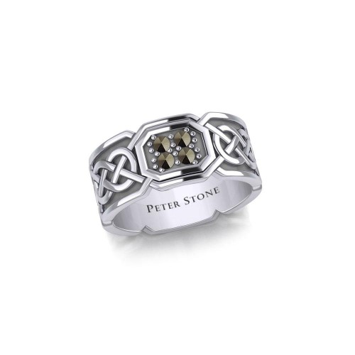 Celtic Knotwork Silver Band Ring with Marcasite Gemstones