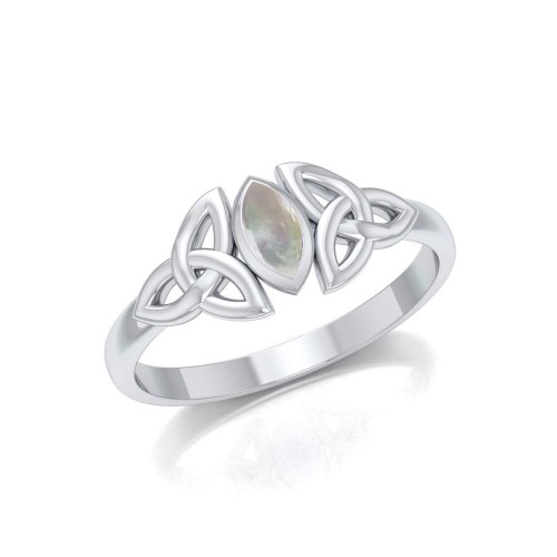 Celtic Knotwork Mother of Pearl Birthstone Ring