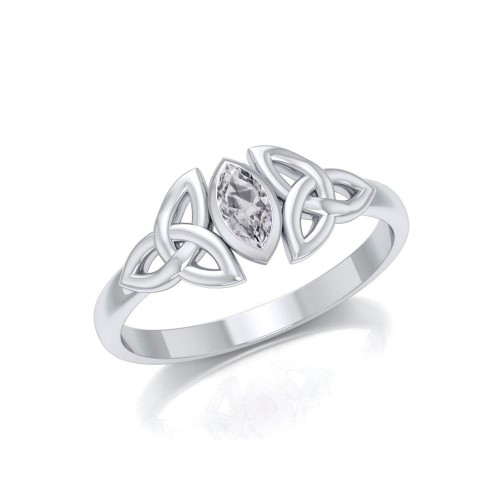 Celtic Knotwork White Cubic Zirconia Birthstone Ring