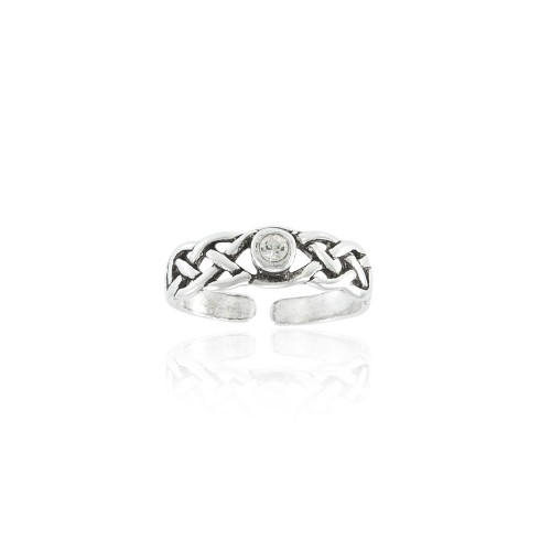 Celtic Knotwork White Cubic Zirconia Silver Toe Ring