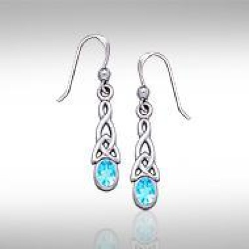 Celtic Knotwork Blue Topaz Triquetra Earrings