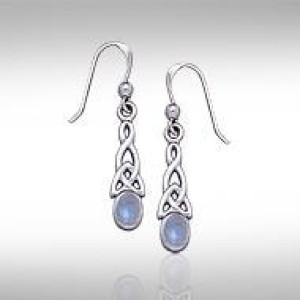 Celtic Knotwork Rainbow Moonstone Triquetra Earrings