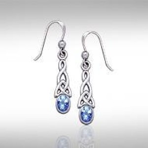 Celtic Knotwork Sapphire Triquetra Earrings