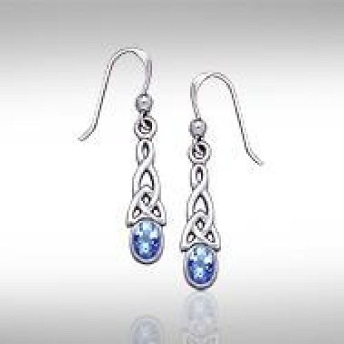 Celtic Knotwork Sapphire Triquetra Earrings