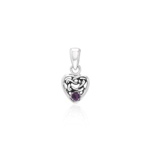 Celtic Knotwork Heart Pendant with Amethyst Birthstone