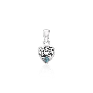 Celtic Knotwork Heart Pendant with Aquamarine Birthstone