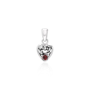 Celtic Knotwork Heart Pendant with Garnet Birthstone
