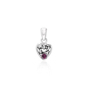 Celtic Knotwork Heart Pendant with Ruby Birthstone