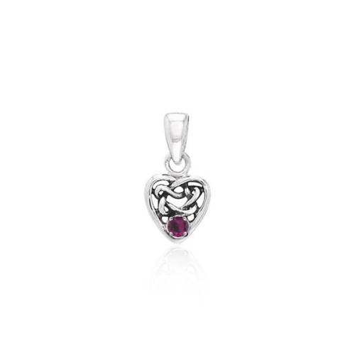 Celtic Knotwork Heart Pendant with Ruby Birthstone