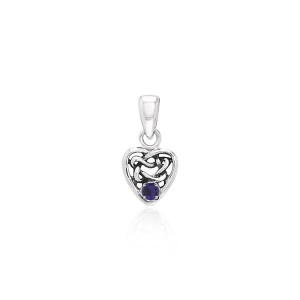 Celtic Knotwork Heart Pendant with Sapphire Birthstone
