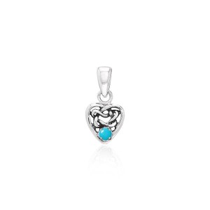 Celtic Knotwork Heart Pendant with Turquoise Birthstone