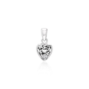 Celtic Knotwork Heart Pendant with White Cubic Zirconia Birthstone