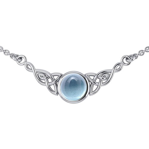 Celtic Knotwork Necklace with Aquamarine Centerpiece 