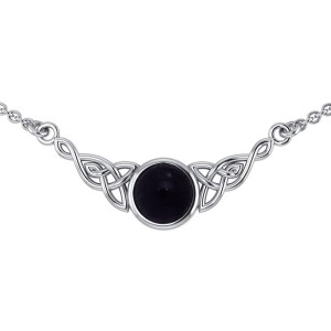 Celtic Knotwork Necklace with Black Onyx Centerpiece 