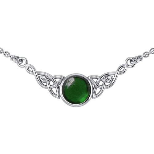 Celtic Knotwork Necklace with Emerald Centerpiece 