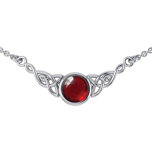 Celtic Knotwork Necklace with Garnet Centerpiece 