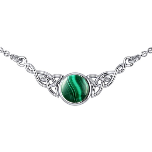 Celtic Knotwork Necklace with Malachite Centerpiece 