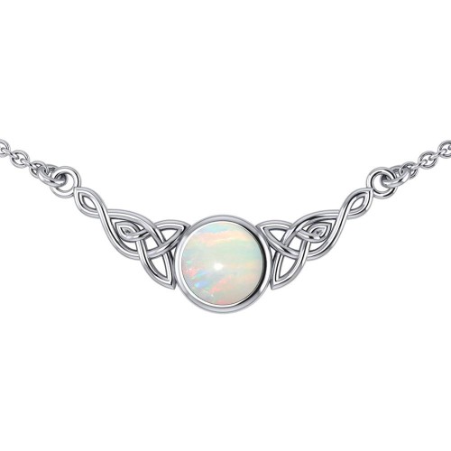 Celtic Knotwork Necklace with Opal Centerpiece 