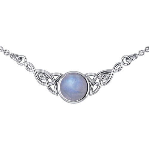 Celtic Knotwork Necklace with Rainbow Moonstone Centerpiece 