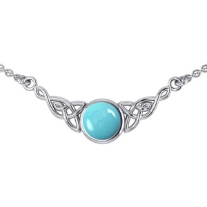 Celtic Knotwork Necklace with Turquoise Centerpiece 