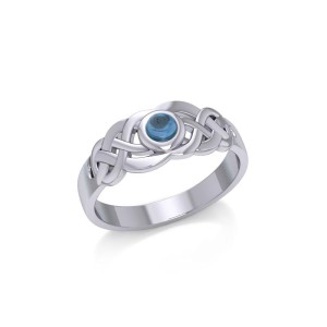 Celtic Knotwork Ring with Blue Topaz Gemstone